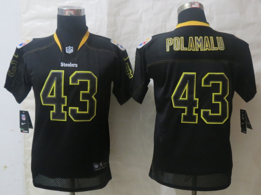 Nike Steelers 43 Polamalu Lights Out Black Youth Jerseys