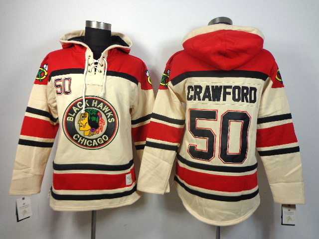 Blackhawks 50 Crawford Cream Hooded Jerseys