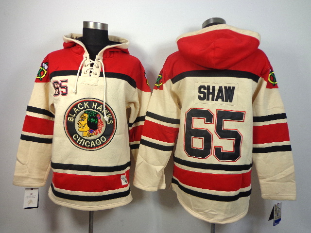 Blackhawks 65 Shaw Cream Hooded Jerseys