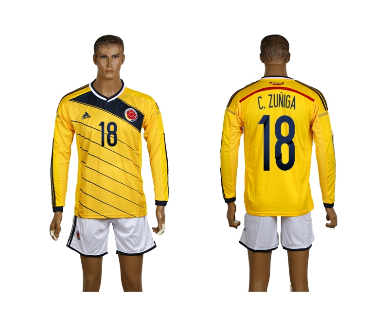 Columbia 18 C.Zuniga 2014 World Cup Home Long Sleeve Jerseys