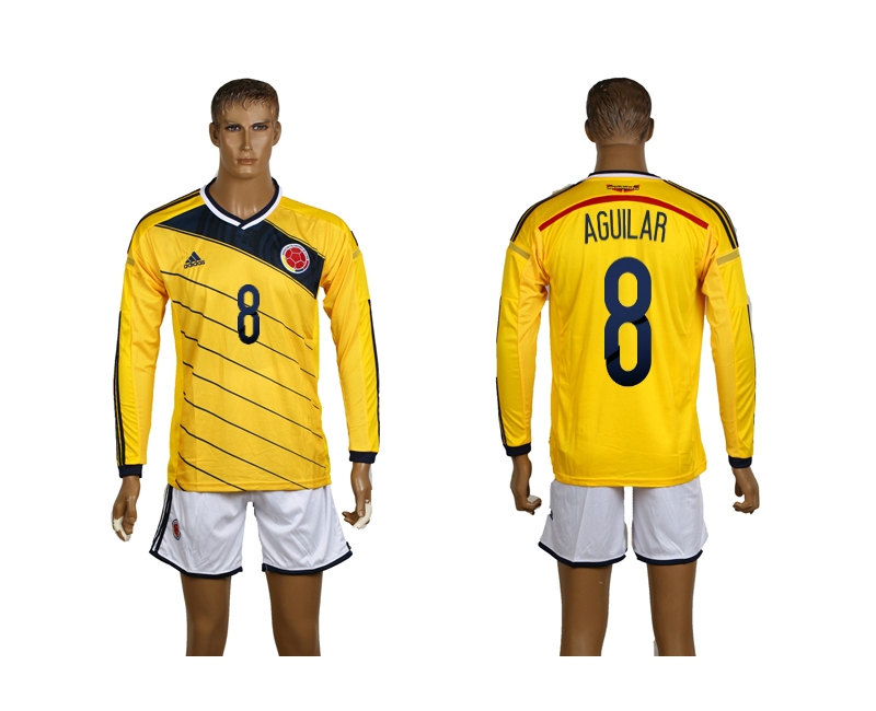 Columbia 8 Aguilar 2014 World Cup Home Long Sleeve Jerseys