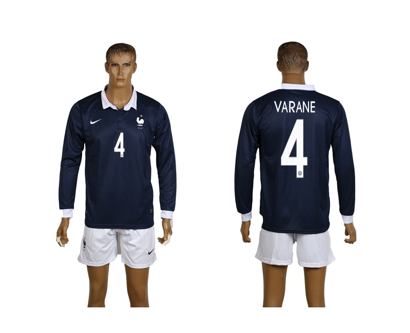 France 4 Varane 2014 World Cup Home Long Sleeve Jerseys