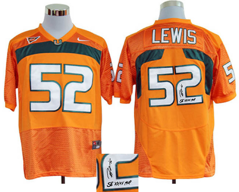 Miami Hurricanes 52 Lewis Orange Signature Edition Jerseys