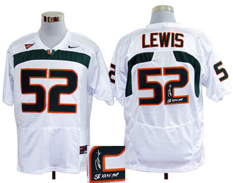 Miami Hurricanes 52 Lewis White Signature Edition Jerseys
