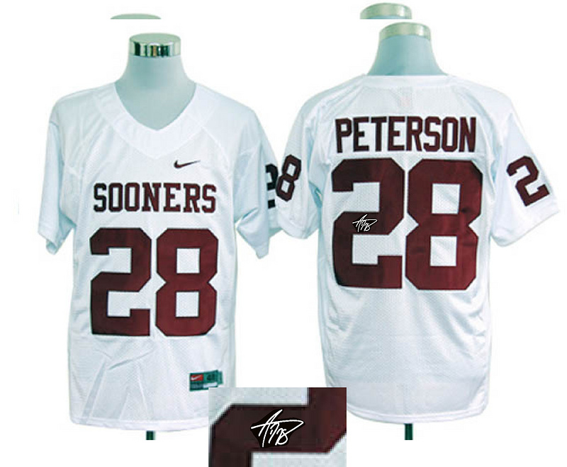 Oklahoma Sooners 28 Peterson White Signature Edition Jerseys