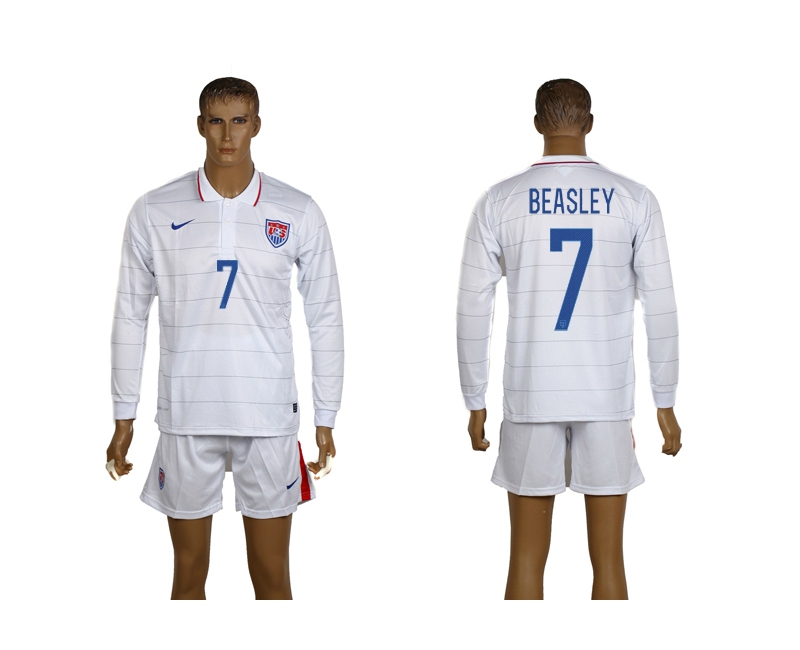 USA 7 Beasley 2014 World Cup Home Long Sleeve Jerseys