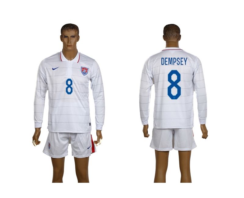 USA 8 Dempsey 2014 World Cup Home Long Sleeve Jerseys