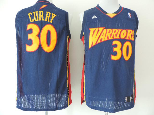 Warriors 30 Curry Blue Gold Letters Swingman Jerseys