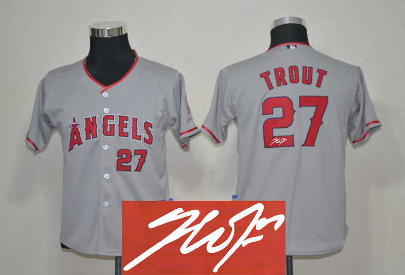 Angels 27 Trout Grey Signature Edition Youth Jerseys