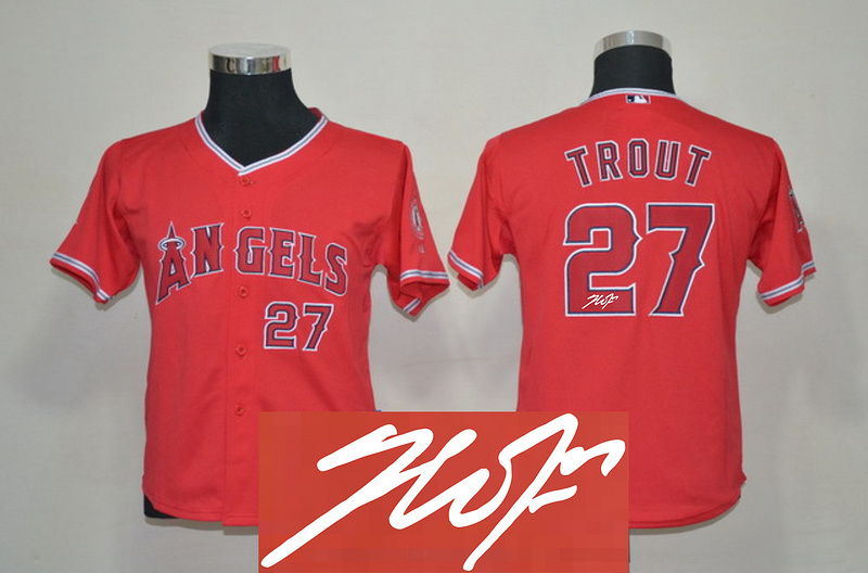 Angels 27 Trout Red Signature Edition Youth Jerseys
