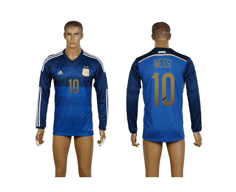 Argentina 10 Messi 2014 World Cup Away Long Sleeve Thailand Jerseys