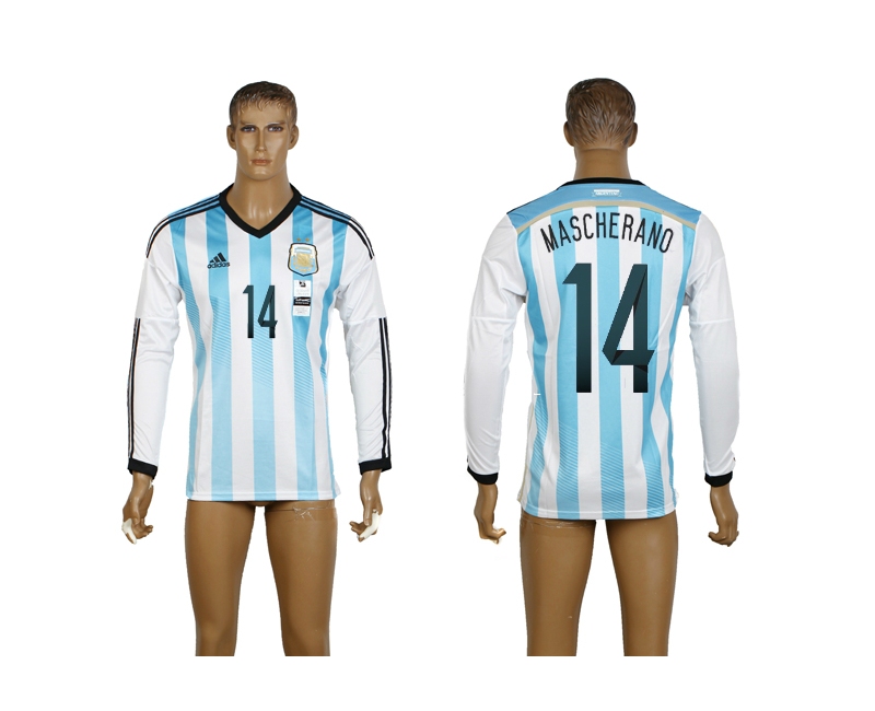 Argentina 14 Mascherano 2014 World Cup Home Long Sleeve Thailand Jerseys