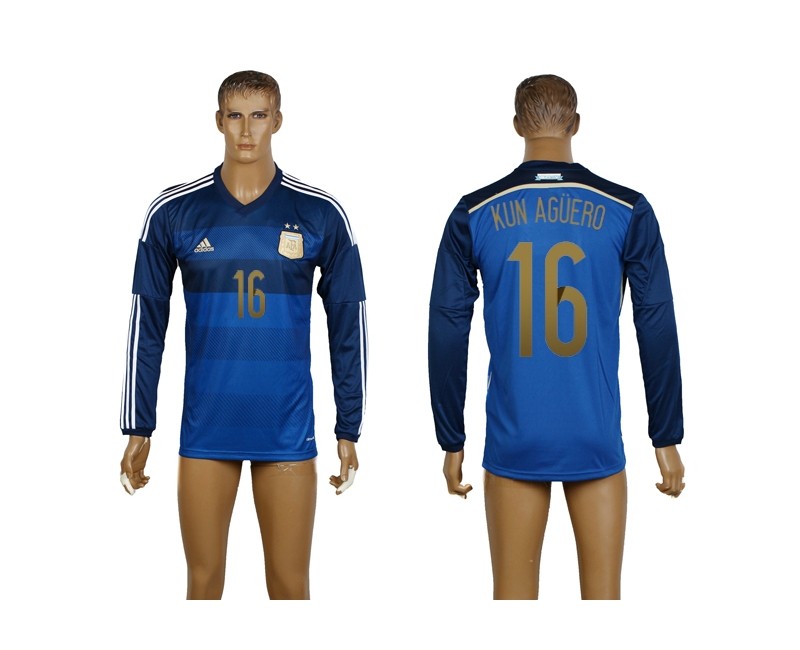 Argentina 16 Kun Aguero 2014 World Cup Away Long Sleeve Thailand Jerseys Argentina 16 Kun Aguero 2014 World Cup Away Long Sleeve Thailand Jerseys
