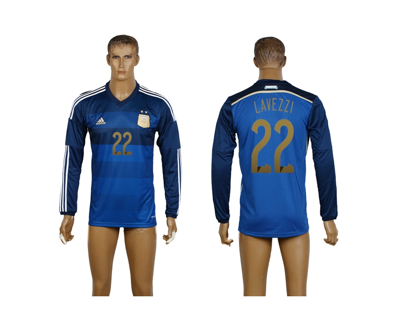 Argentina 22 Lavezzi 2014 World Cup Away Long Sleeve Thailand Jerseys