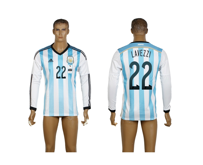 Argentina 22 Lavezzi 2014 World Cup Home Long Sleeve Thailand Jerseys
