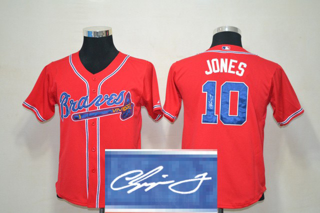 Braves 10 Jones Red Signature Edition Youth Jerseys - Click Image to Close