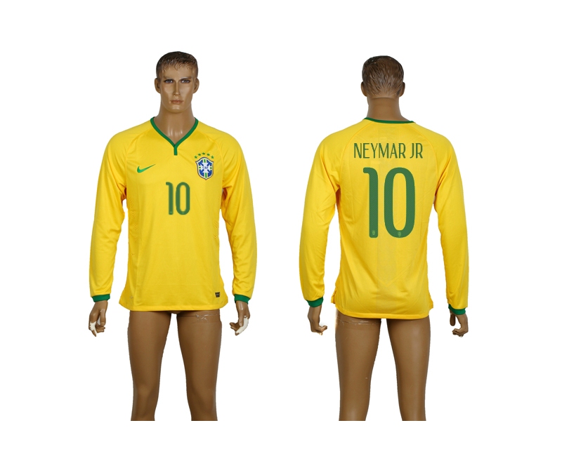 Brazil 10 Neymar Jr 2014 World Cup Home Long Sleeve Thailand Jerseys