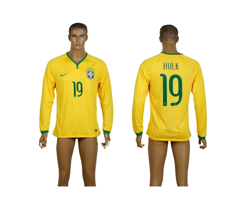 Brazil 19 Hulk 2014 World Cup Home Long Sleeve Thailand Jerseys