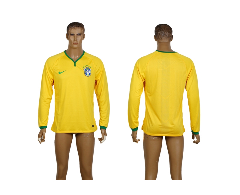 Brazil 2014 World Cup Home Long Sleeve Thailand Jerseys
