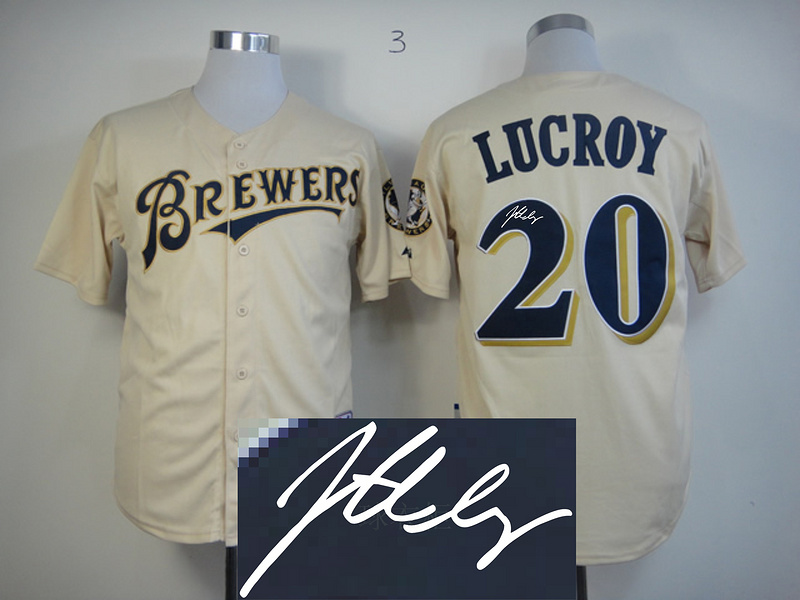 Brewers 20 Lucroy Cream Signature Edition Jerseys