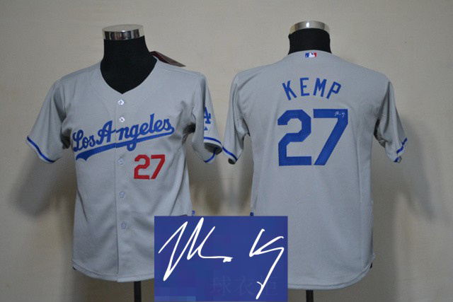 Dodgers 27 Kemp Grey Signature Edition Youth Jerseys - Click Image to Close