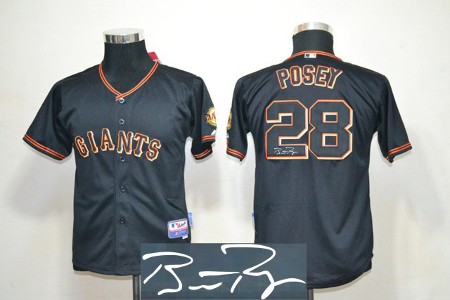 Giants 28 Posey Black Signature Edition Youth Jerseys