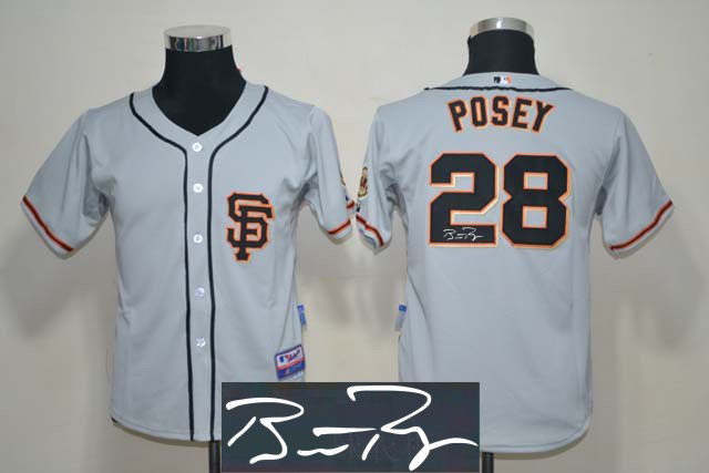 Giants 28 Posey Grey Signature Edition Youth Jerseys - Click Image to Close