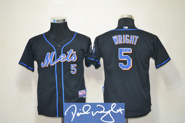 Mets 5 Wright Black Signature Edition Youth Jerseys