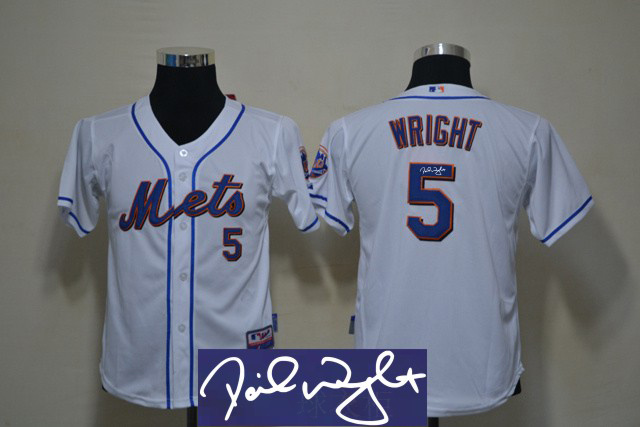 Mets 5 Wright White Signature Edition Youth Jerseys - Click Image to Close