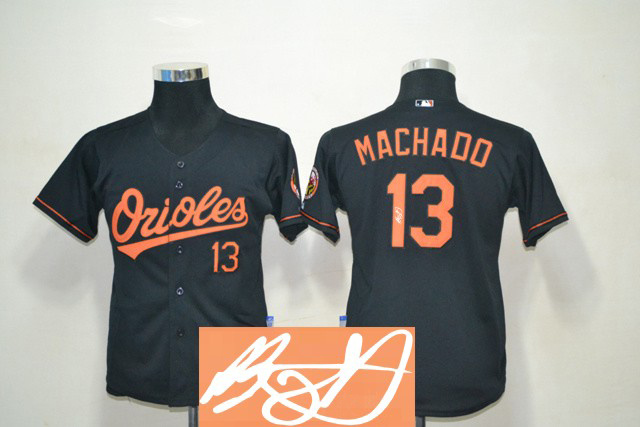 Orioles 13 Machado Black Signature Edition Youth Jerseys - Click Image to Close