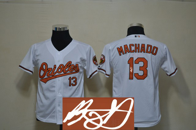 Orioles 13 Machado White Signature Edition Youth Jerseys - Click Image to Close