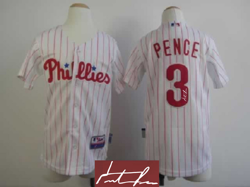 Phillies 3 Pence White Signature Edition Youth Jerseys