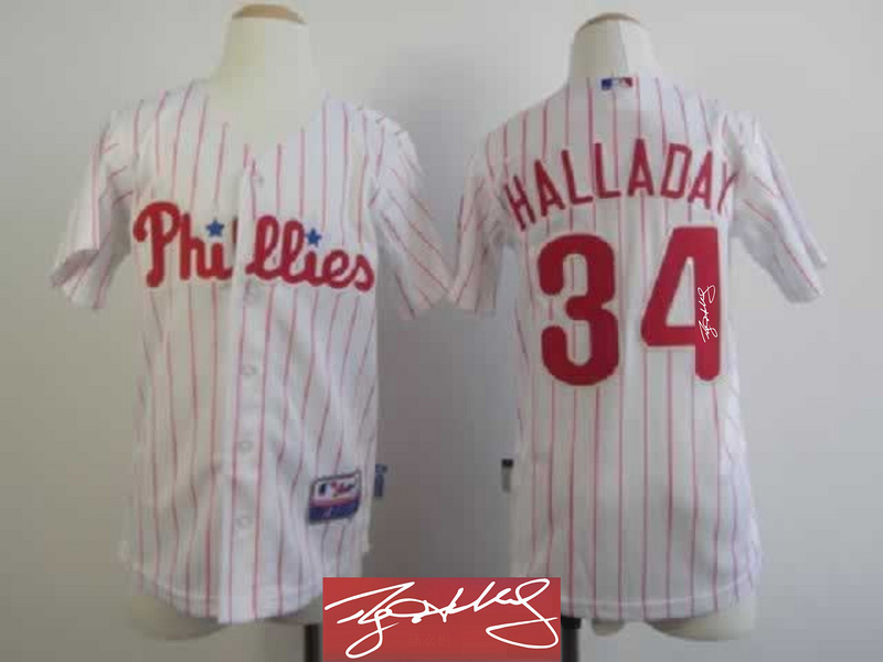 Phillies 34 Halladay White Signature Edition Youth Jerseys