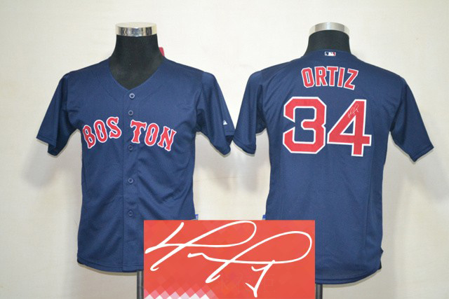 Red Sox 34 Ortiz Blue Signature Edition Youth Jerseys