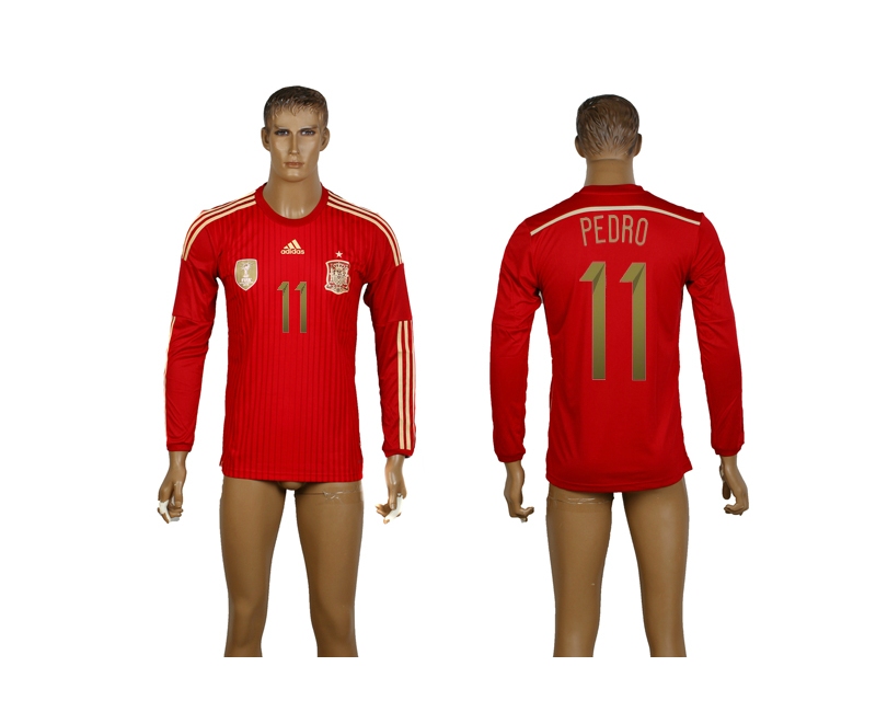 Spain 11 Pedro 2014 World Cup Home Long Sleeve Thailand Jerseys