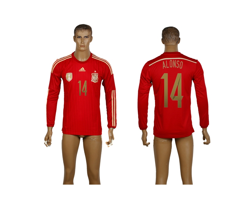 Spain 14 Alonso 2014 World Cup Home Long Sleeve Thailand Jerseys