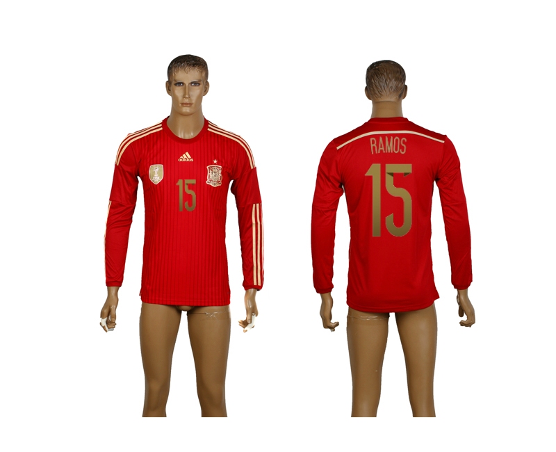 Spain 15 Ramos 2014 World Cup Home Long Sleeve Thailand Jerseys