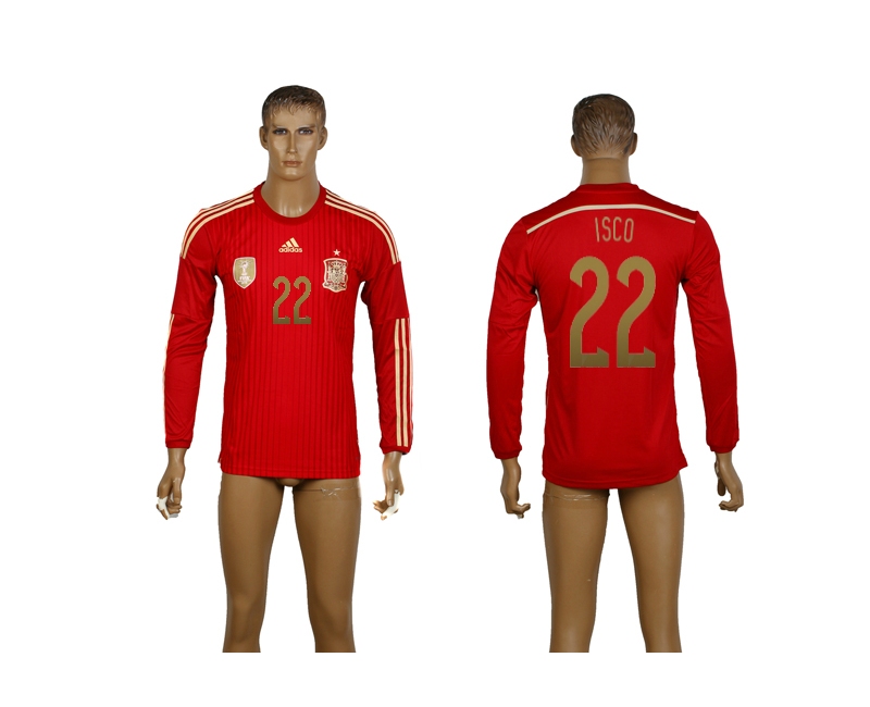 Spain 22 Isco 2014 World Cup Home Long Sleeve Thailand Jerseys