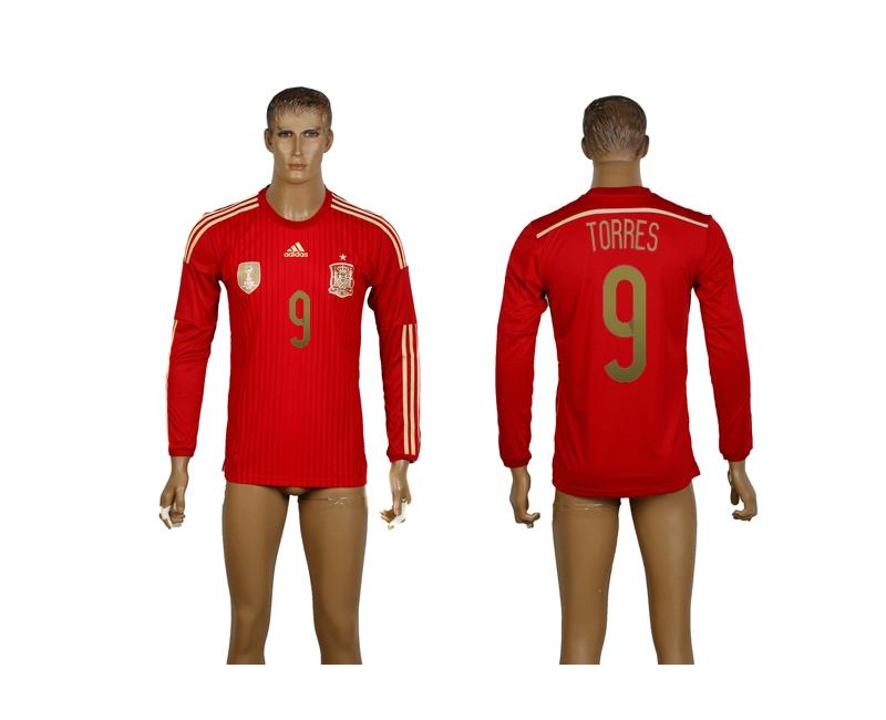 Spain 9 Torres 2014 World Cup Home Long Sleeve Thailand Jerseys