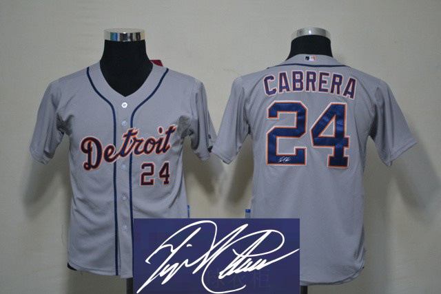 Tigers 24 Cabrera Grey Signature Edition Youth Jerseys