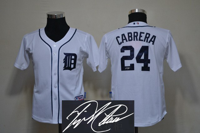 Tigers 24 Cabrera White Signature Edition Youth Jerseys
