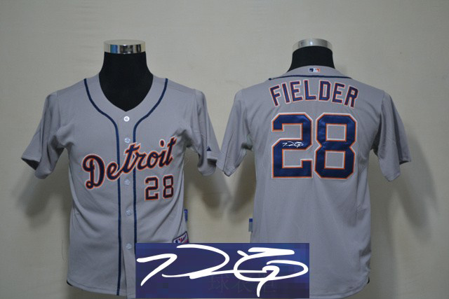 Tigers 28 Fielder Grey Signature Edition Youth Jerseys