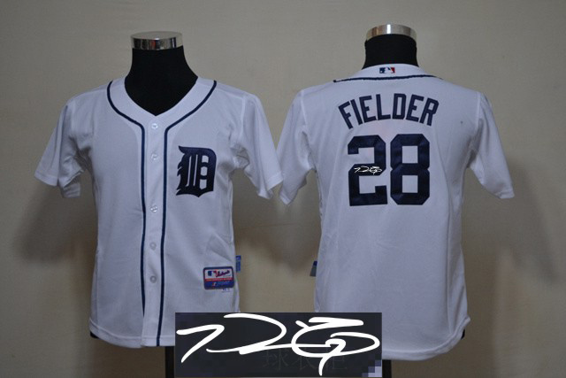 Tigers 28 Fielder White Signature Edition Youth Jerseys