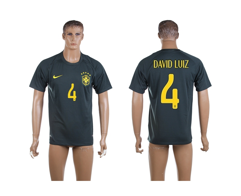Brazil 4 David Luiz 2014 World Cup Third Away Thailand Soccer Jersey