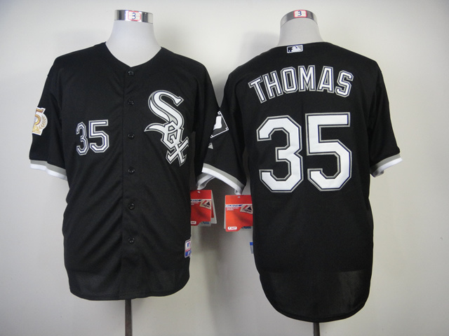 White Sox 35 Thomas Black With 75 Years Patch Jerseys
