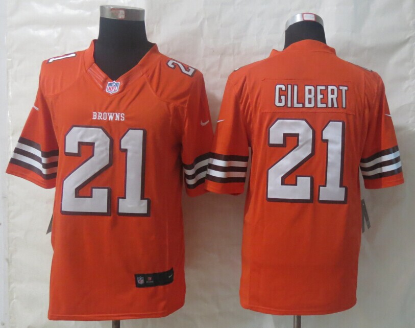 Nike Browns 21 Gilbert Orange Limited Jerseys