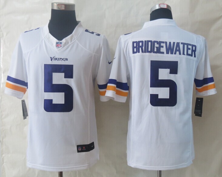 Nike Vikings 5 Bridgewater White Limited Jerseys