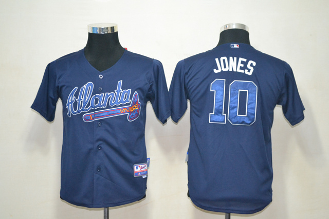 Braves 10 Jones Blue Youth Jersey - Click Image to Close