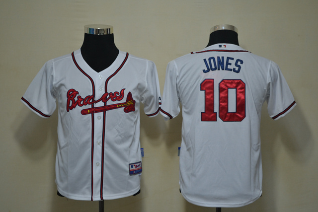 Braves 10 Jones White Youth Jersey - Click Image to Close