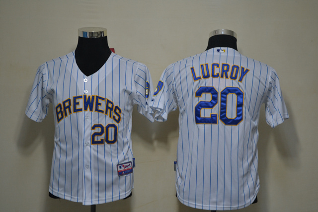 Brewers 20 Lucroy White Stripe Youth Jersey